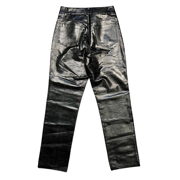 Boii Studios Black Alligator Faux Leather High Rise Straight Leg Pant Women XL - Picture 2 of 8
